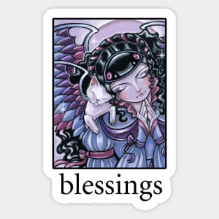 Angel and Kitten #1 - Quote - Blessings - Black Outlined Version Sticker